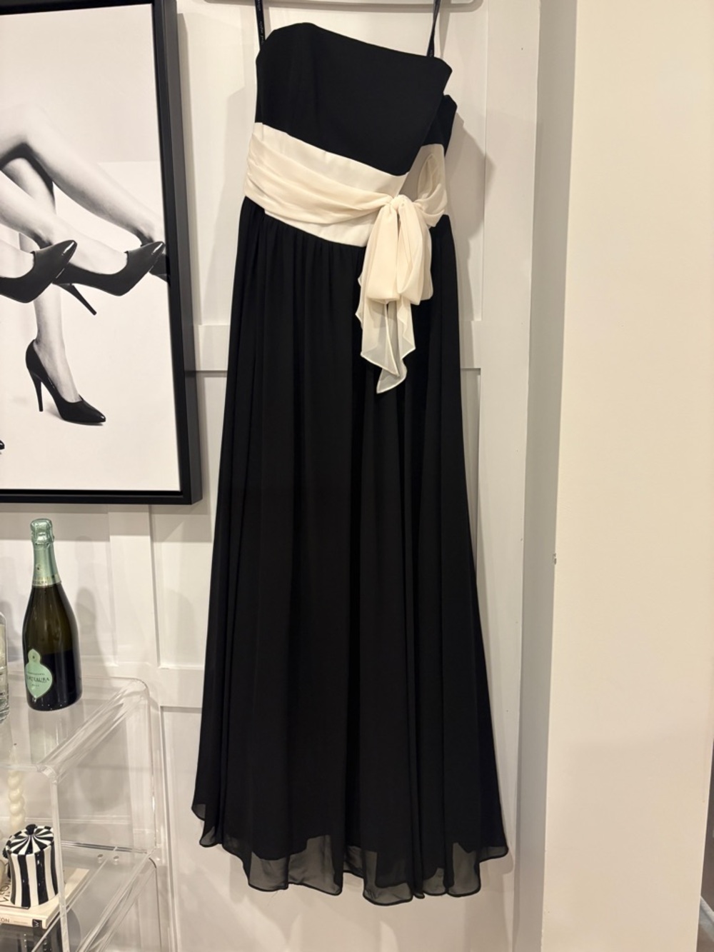 Alfred Angelo Black Strapless Gown with Ivory Sash